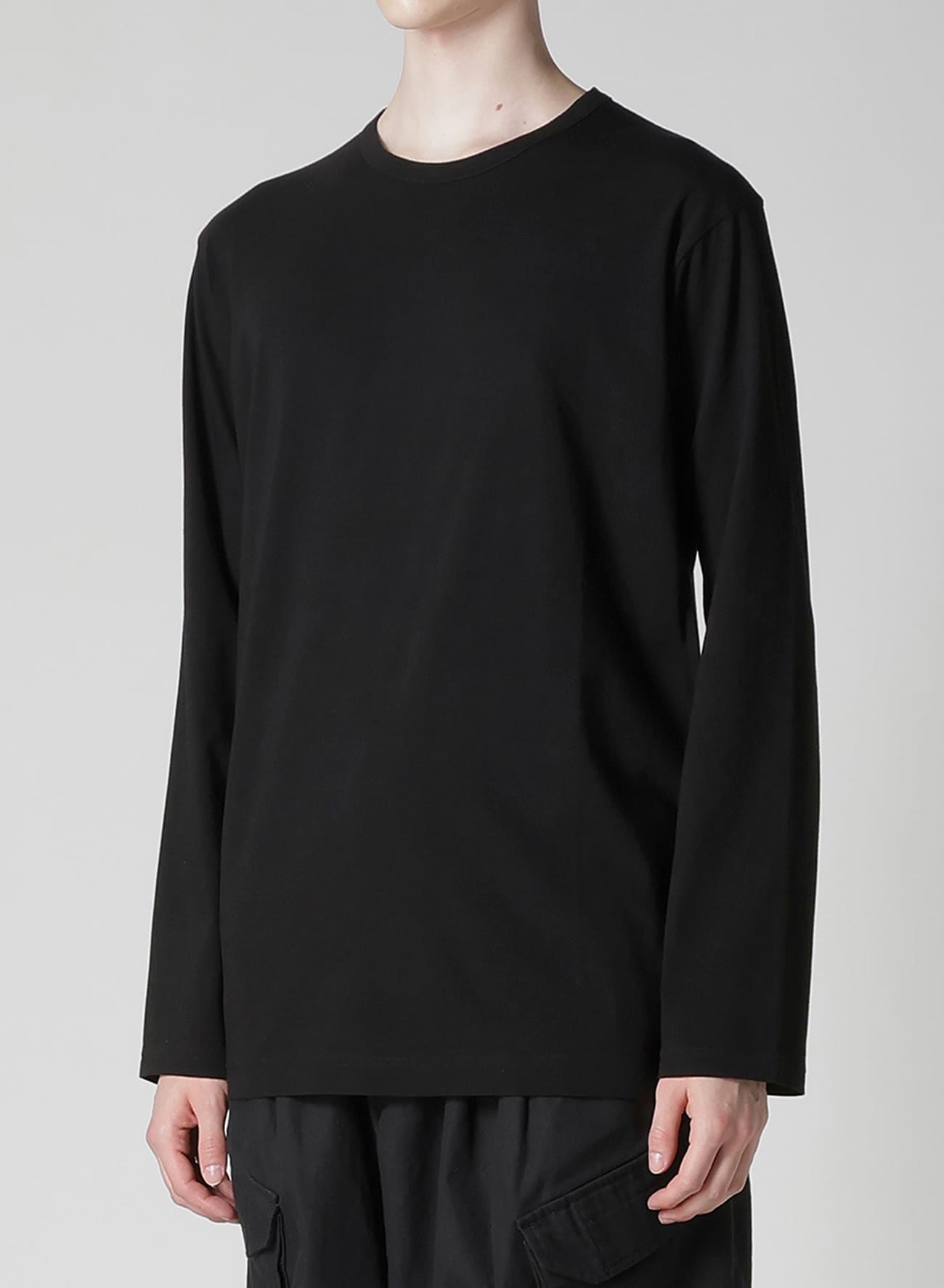 COTTON SINGLE JERSEY ROUND NECK LONG SLV T(FREE SIZE Black): Yohji
