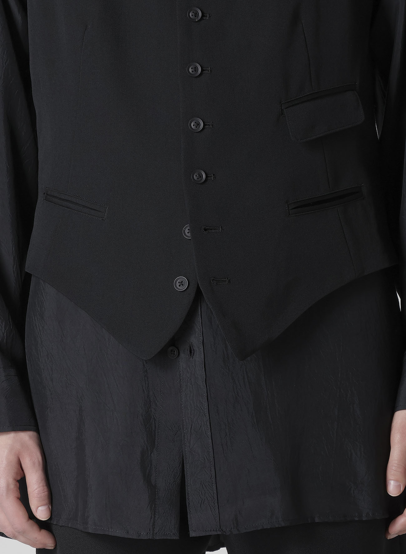 WOOL GABARDINE 7BUTTONS VEST(S Black): Yohji Yamamoto POUR HOMME