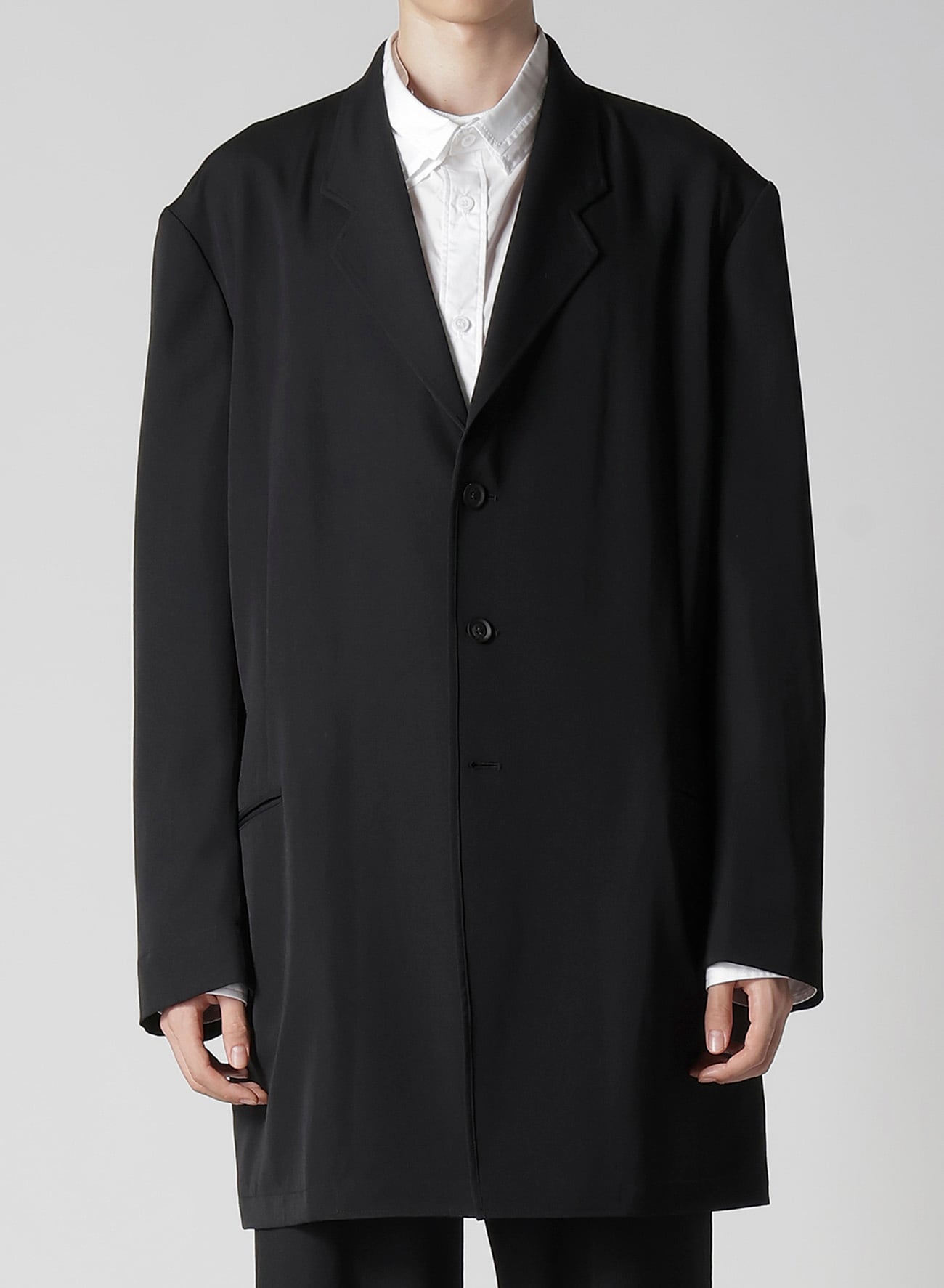 WOOL GABARDINE ASYMMETRY LAPEL JACKET(S Black): Soldes｜THE SHOP