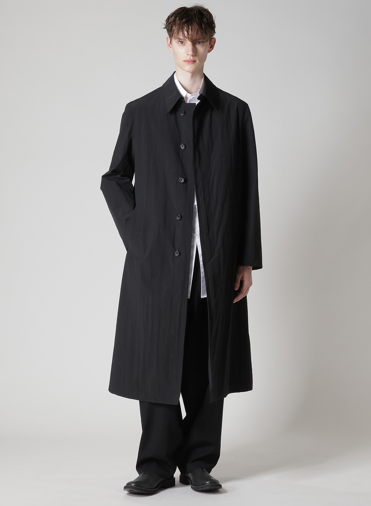 NYLON WEATHER COAT WITH FLY FRONT COLLAR(XS Black): Soldes｜THE