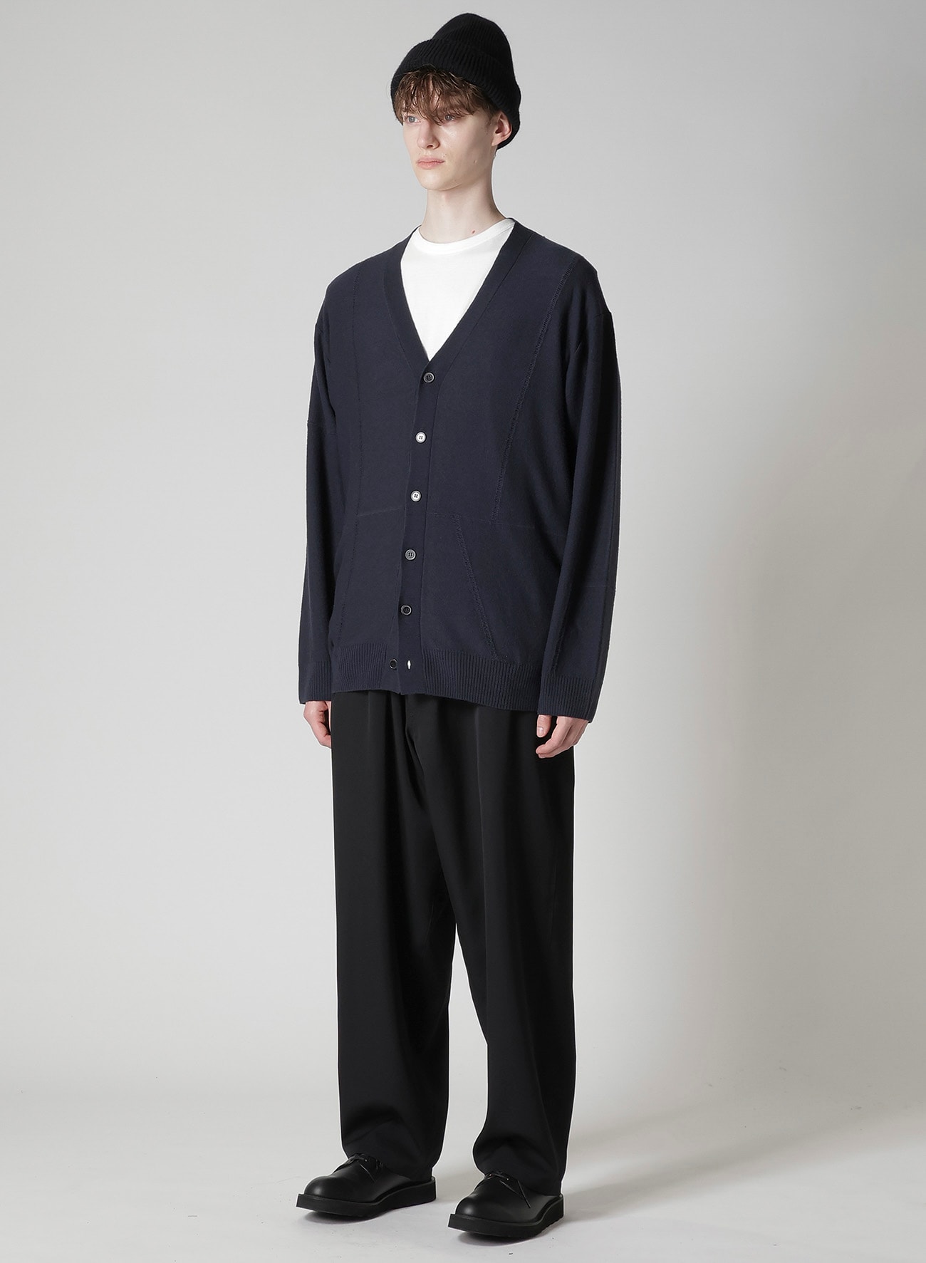 V-NECK CARDIGAN WITH PANEL DESIGN(FREE SIZE Navy): Soldes｜THE