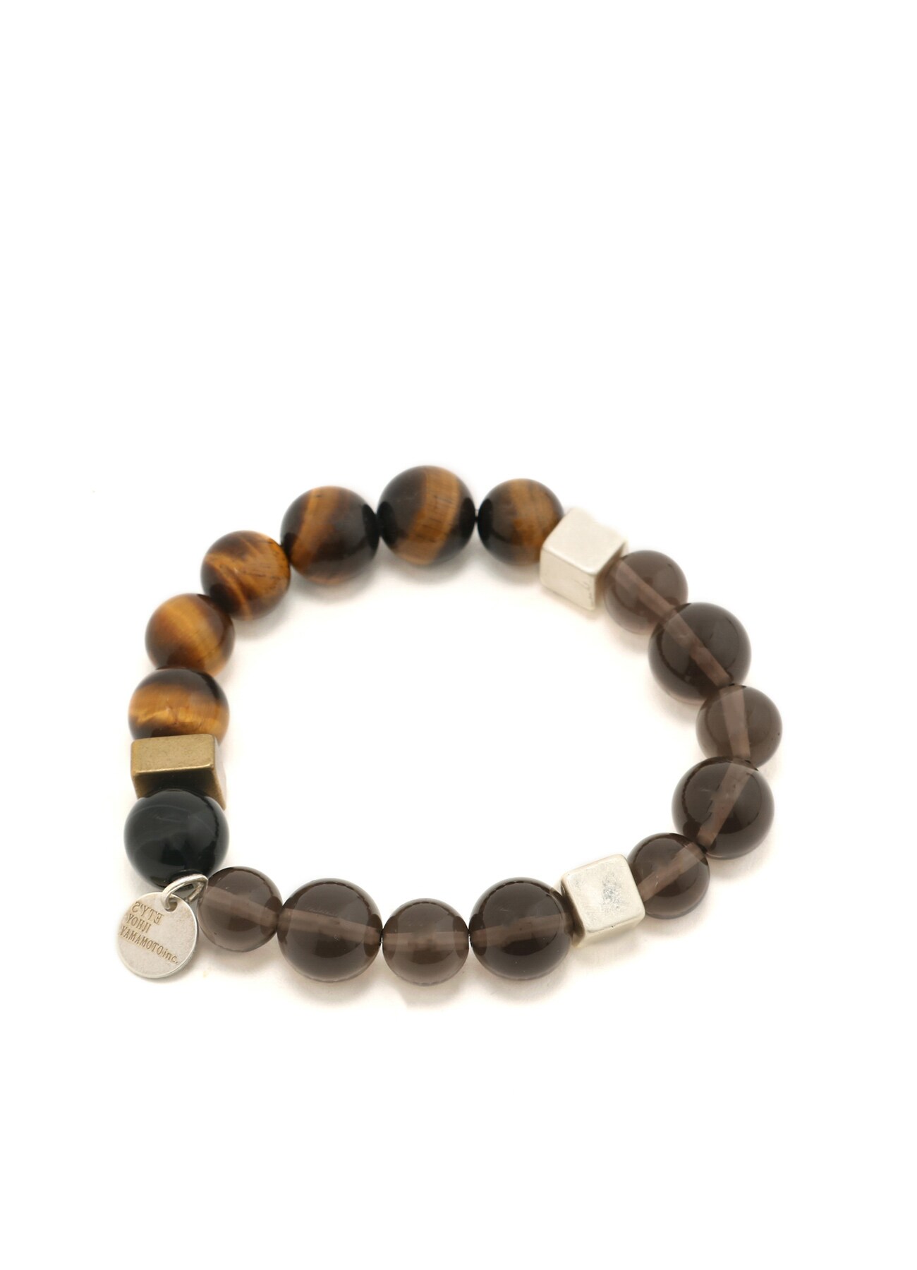 TIGER'S EYE+SMOKY QUARTZ BRASS BRACELET (FREE SIZE Brown): S'YTE