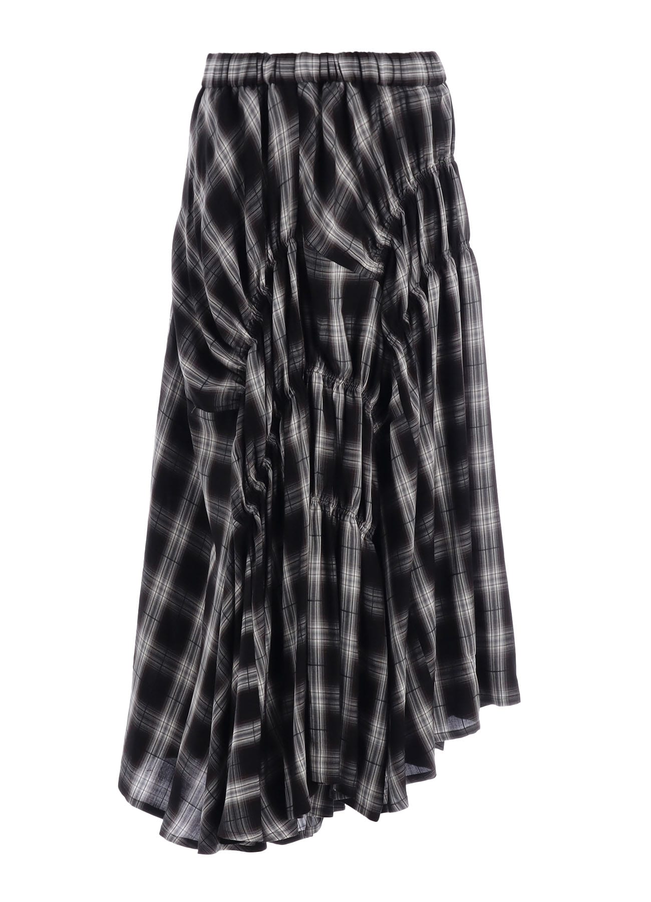 CUPRO SPUN PLAID GATHER SKIRT(S Black): Y's.｜THE SHOP YOHJI