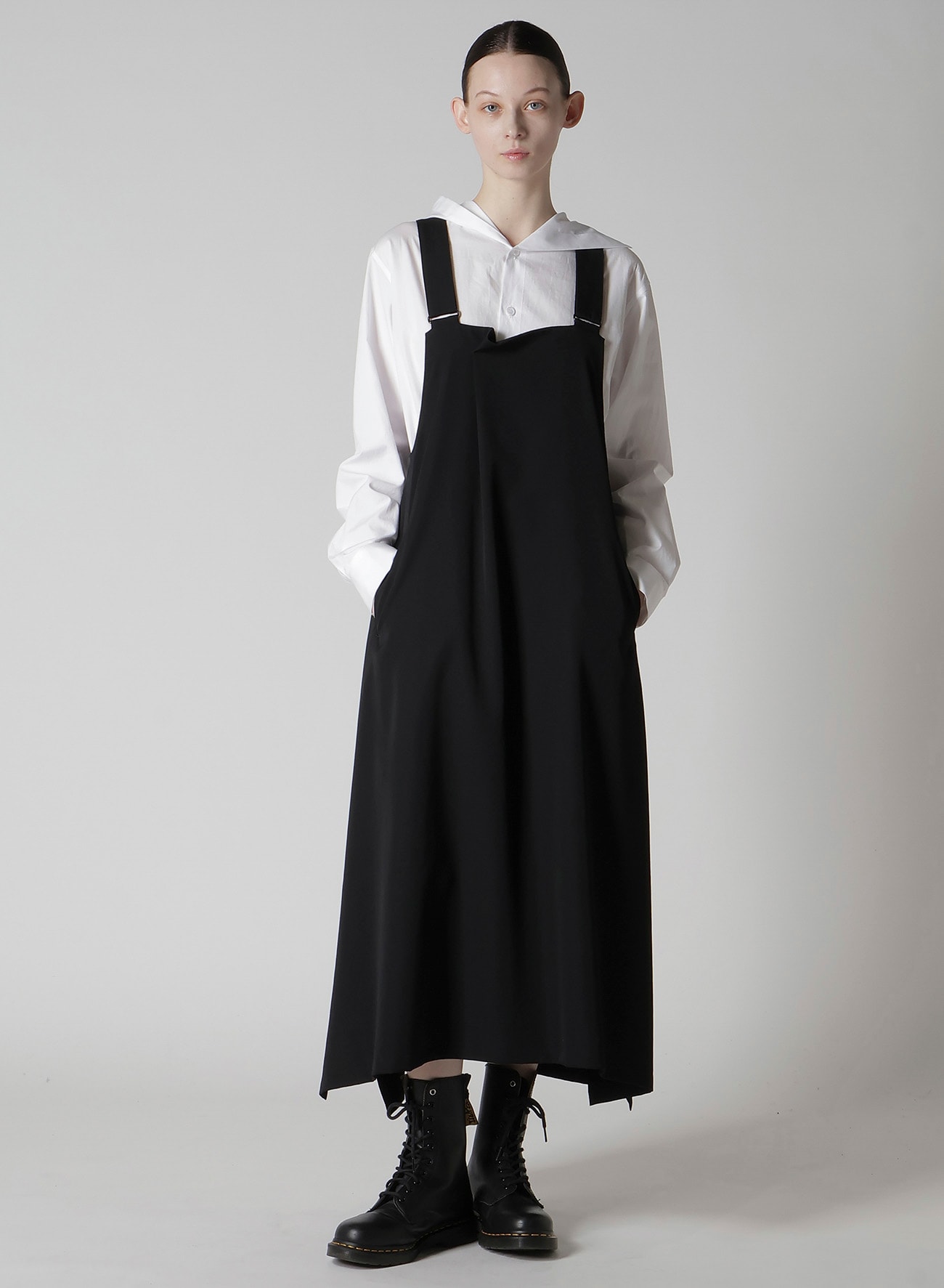 WOOL GABARDINE OVERALLS DRESS(XS Black): Y's｜THE SHOP YOHJI YAMAMOTO