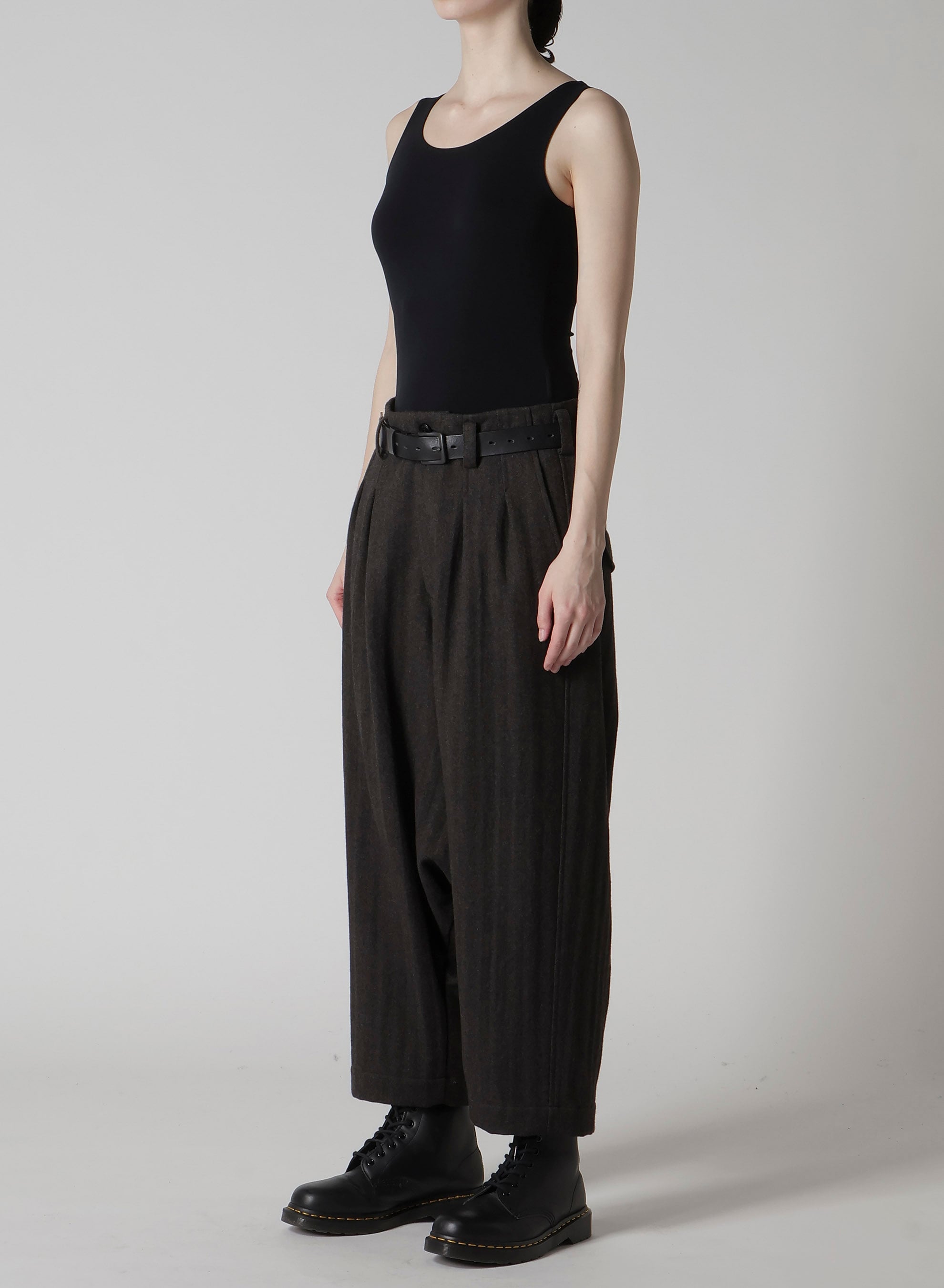 W/NY HERRINGBONE 2-TUCK SAROUEL PANTS(XS Brown): Soldes｜THE SHOP