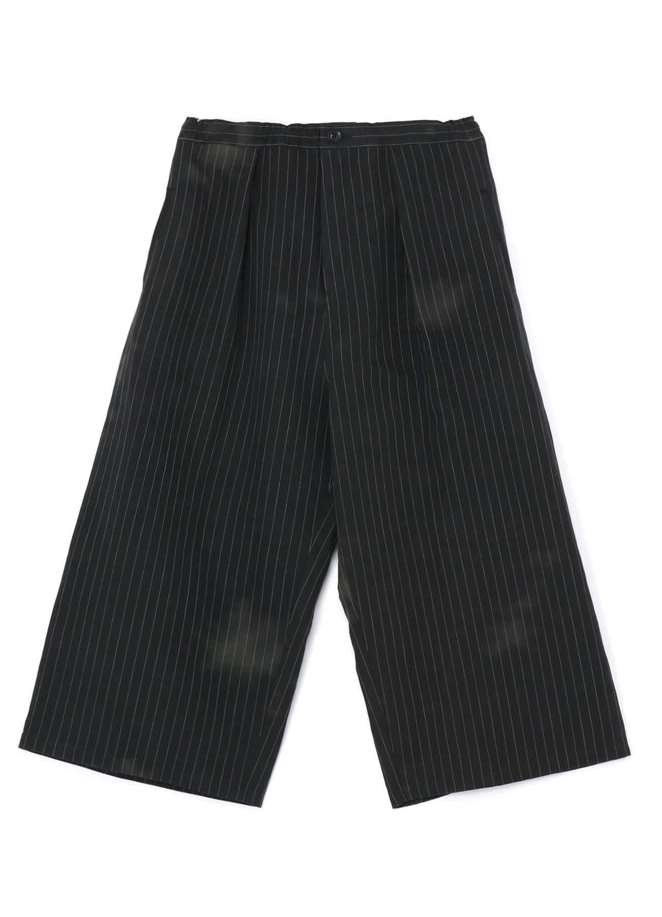 LINEN COTTON PIN-STRIPED UNEVEN DYEING FRONT TUCK WIDE PANTS(XS