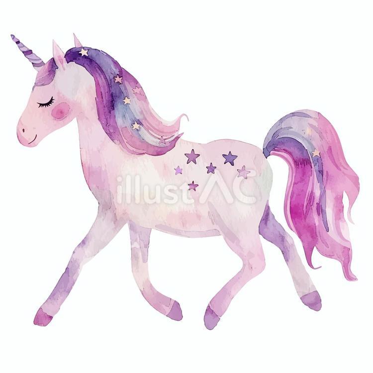 水彩画風の空想生物ユニコーンイラスト - No: 25345734｜無料イラスト