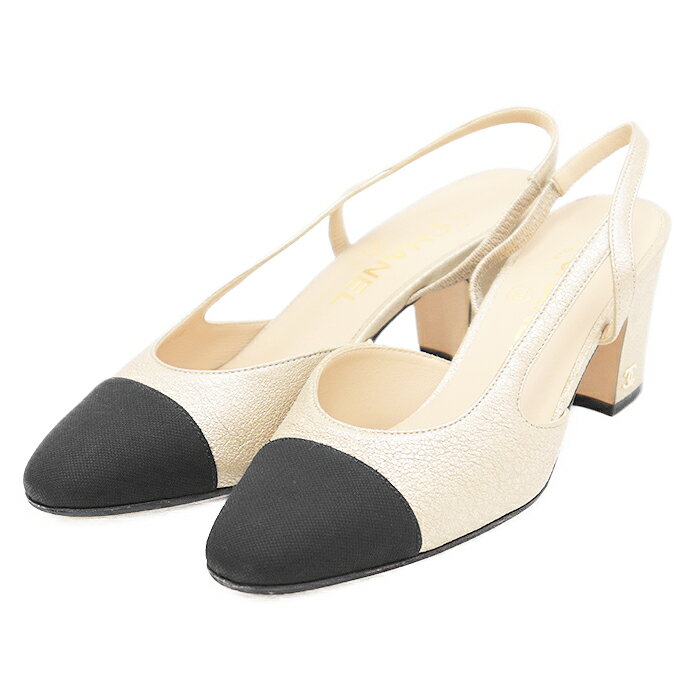 CHANEL シャネル レース 花柄 バイカラー スリングバック パンプス 35