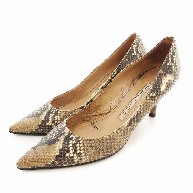 ペリーコ□パイソン 柄 パンプス 37ハーフ パンプス PELLICO ペリーコ