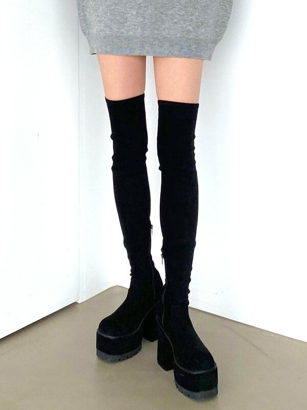 EMODA エモダ 厚底 ブーツ スクエア フィット ロング ブーツ ニーハイ