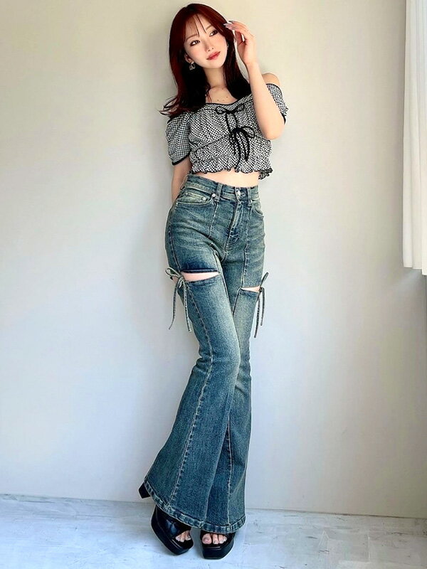 RESEXXY リゼクシー デニム パンツ カット アウト リボン デニム