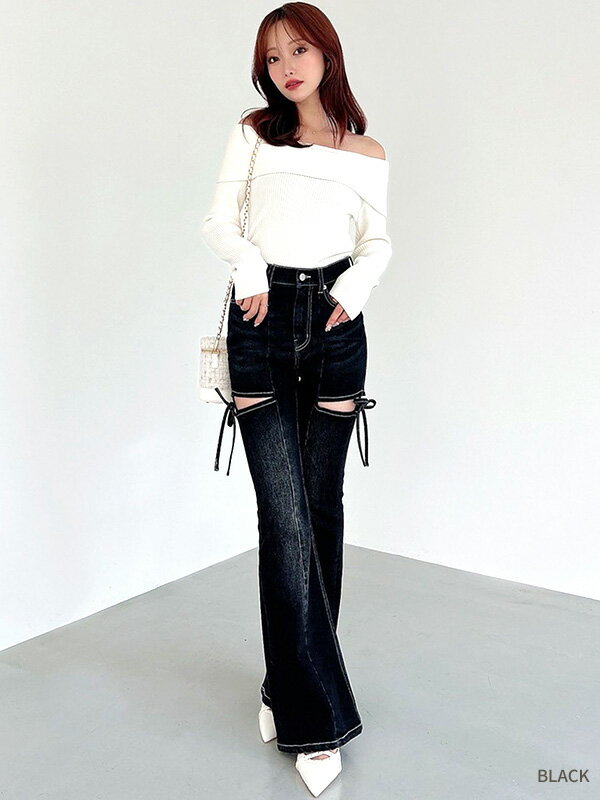 RESEXXY リゼクシー デニム パンツ カット アウト リボン デニム