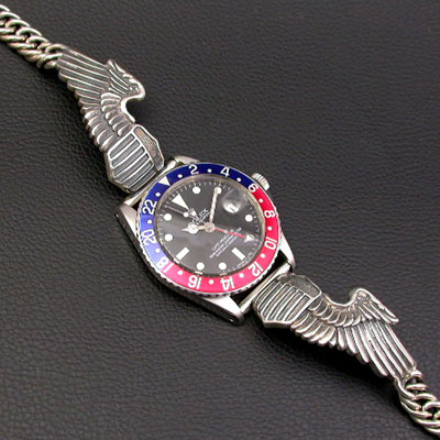 シルバー925ブレスレット ミリタリーウイングベルト 腕時計用（18mm