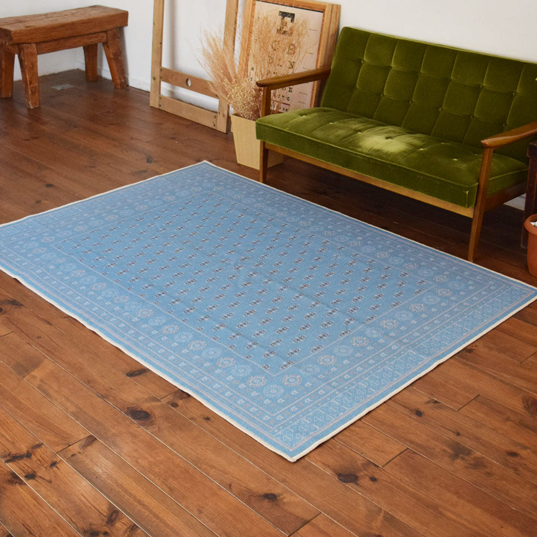 ヴィンテージ風ラグ TOCORU Series ブハラ ループ サックスブルー