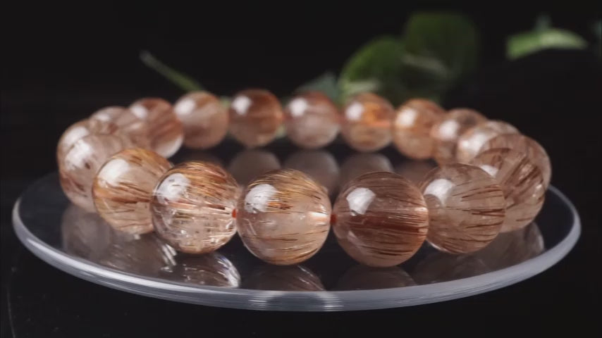 ルチルクォーツ ブレスレット キャッツアイ 12mm 一点物 111-38594