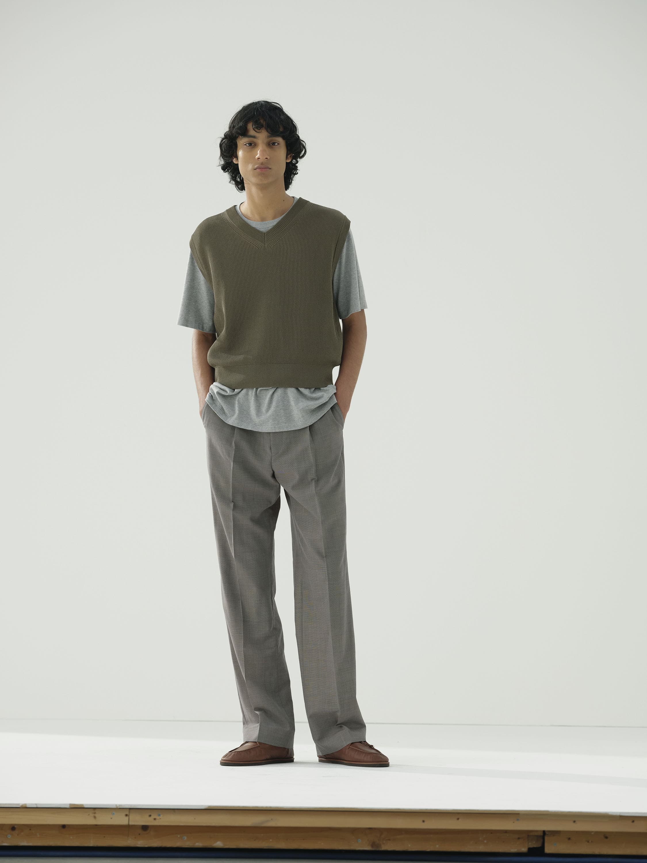 AURALEE Tropical Wool Kid Mohair One-tuck Slacks - GRAY CHECK