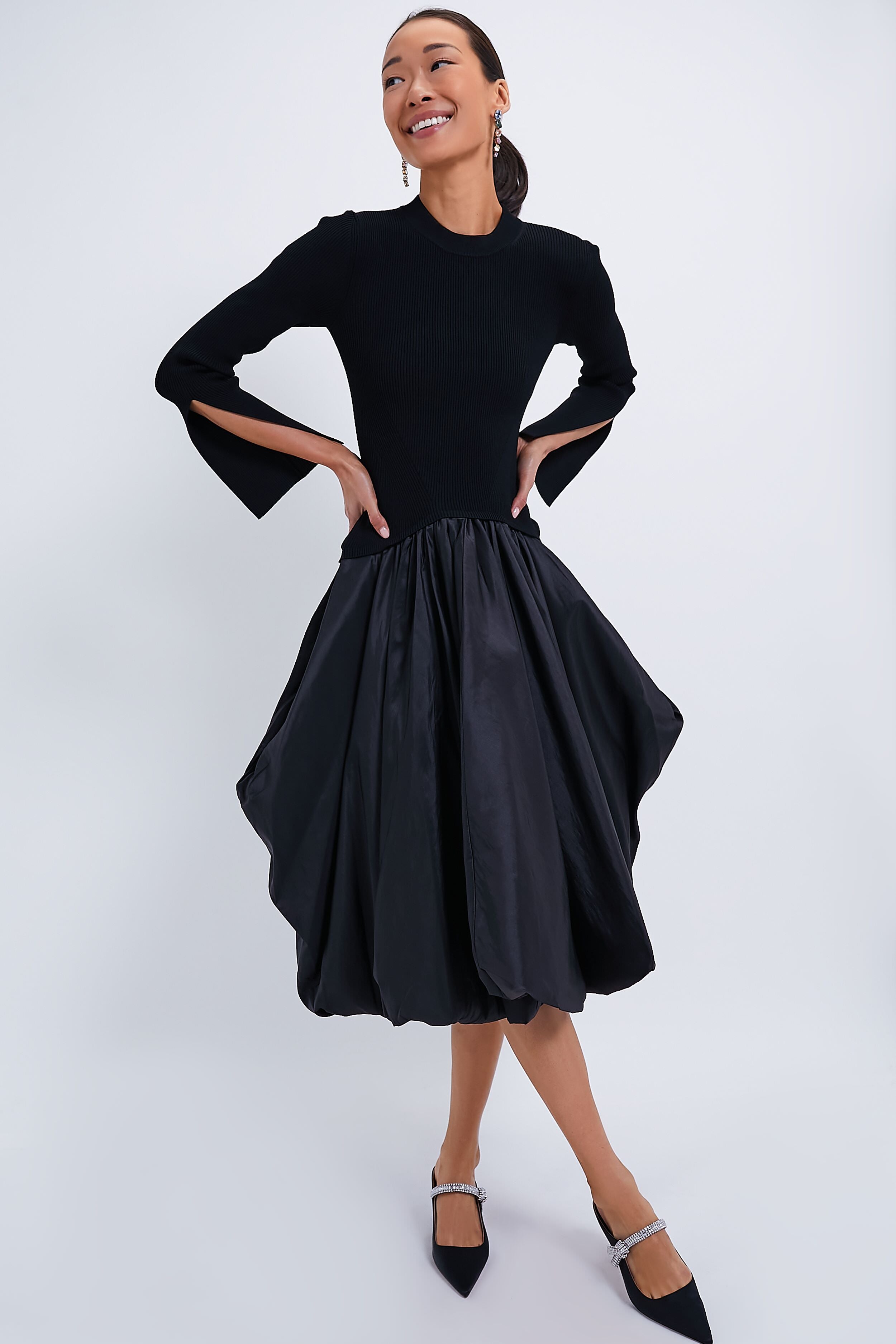 Black Kenlie Long Sleeve Mock Neck Midi Dress | SIMKHAI