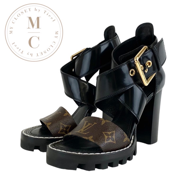 ルイヴィトン LVサークル スエード ビジュー23.5cm ネイビー サンダル