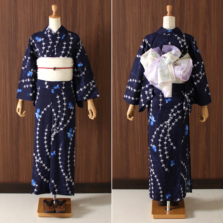 楽天市場】[ 京友禅手捺染 ］浴衣 洗える ゆかた 水草と金魚(紺) セオα