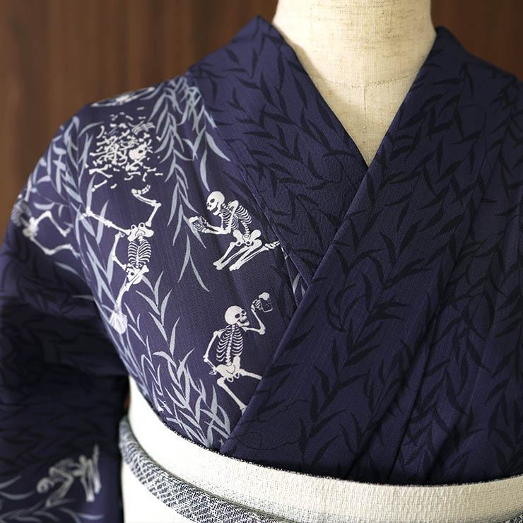 楽天市場】[ 洗える 浴衣 ] 柳に骸骨（濃ムラサキ/105-337-009-69