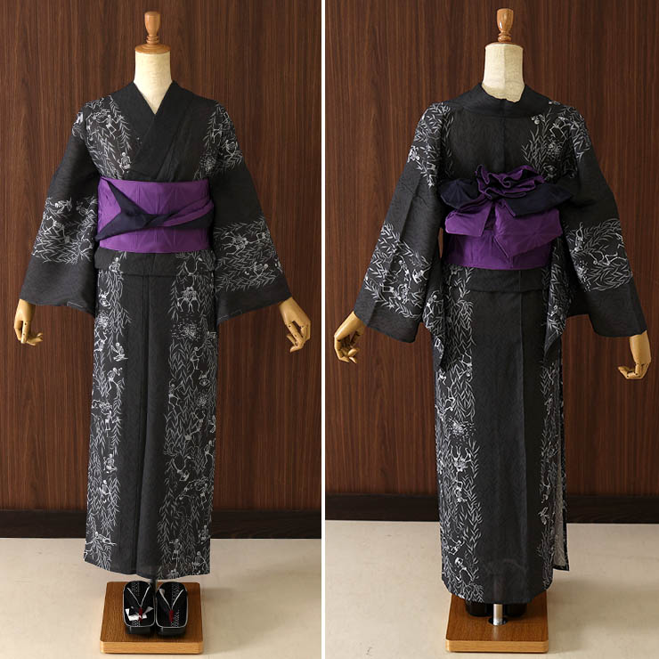 楽天市場】[ 洗える 浴衣 ] 柳に骸骨（濃グレー/105-337-009-86