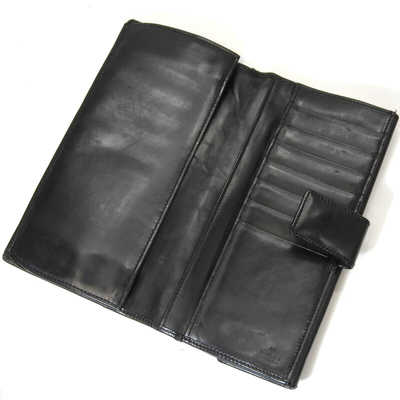 楽天市場】GUCCI グッチ 二つ折り 長財布 レザー GGキャンバス 黒