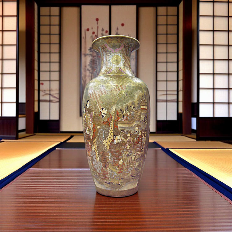 楽天市場】薩摩焼 金彩色絵 人物図飾り壺 高さ約72cm 工芸品 金襴手 彩