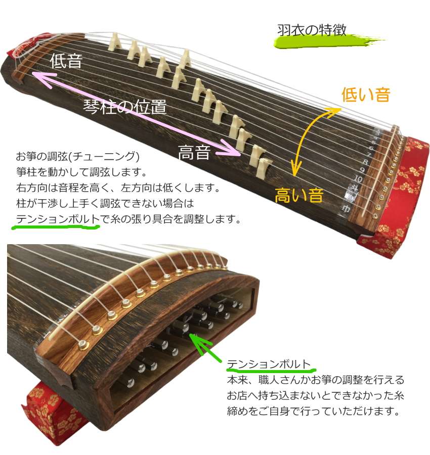 楽天市場】全音 文化箏 羽衣 ZK-30 琴柱を立てたまま収納可能な「立て