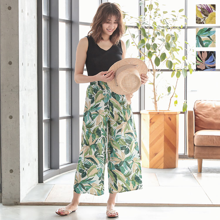楽天市場】リゾート柄ウエストゴムリラックスワイドパンツ [M2998