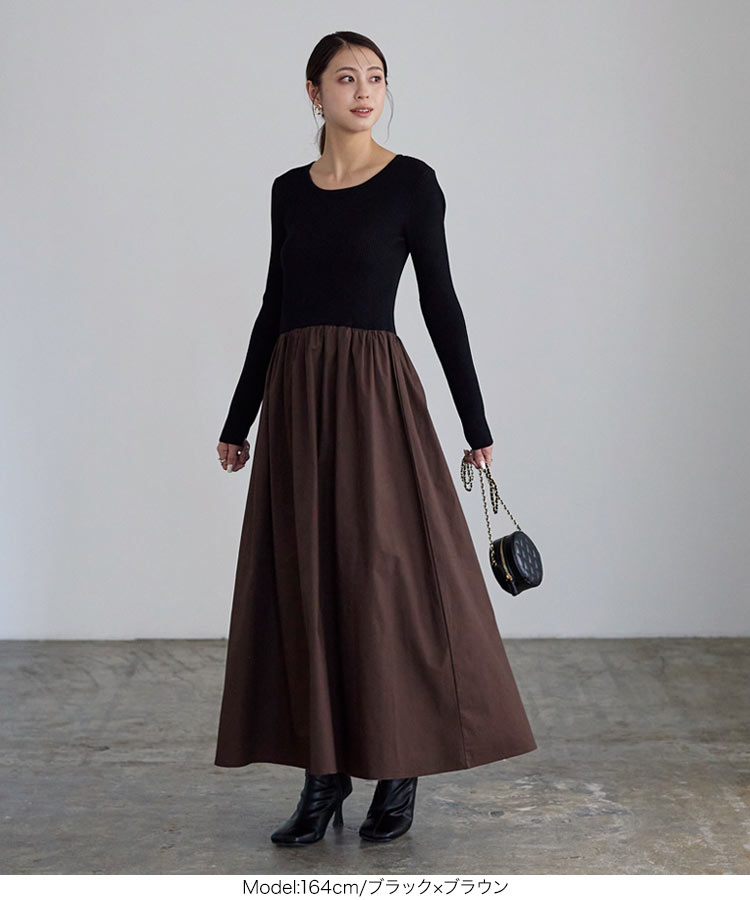 楽天市場】 異素材 ドッキングワンピース [E3188] レディース