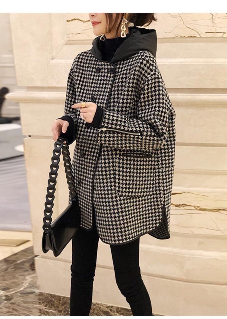 楽天市場】ゆったり千鳥格子柄 襟付きジャケットコート ショートコート