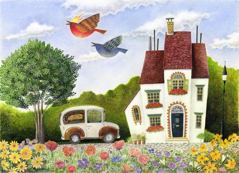 楽天市場】渡辺美香子 夢 絵画 車 鳥 家 ジークレー 版画 インテリア