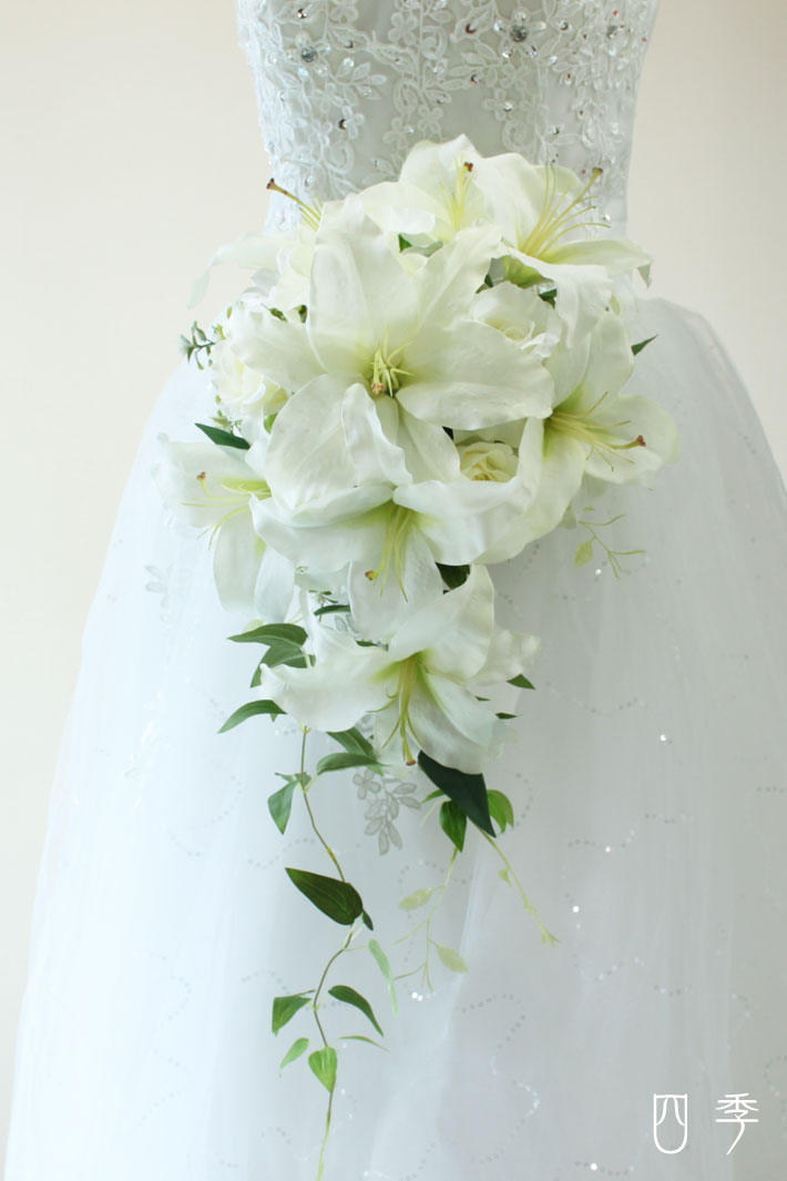 楽天市場】ブーケ 造花 カサブランカ ローズ キャスケード 大輪8輪