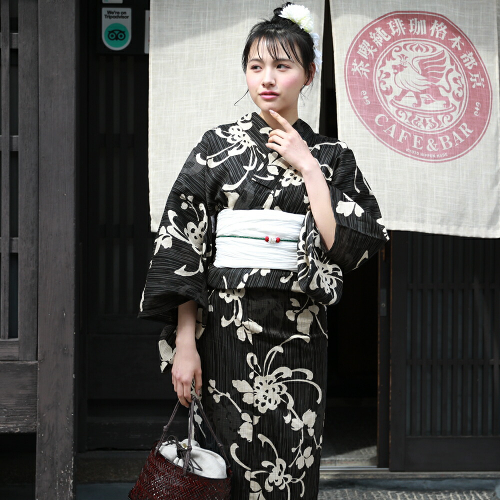 楽天市場】浴衣 セット レトロ 高級変わり織り綿麻浴衣3点セット「黒地