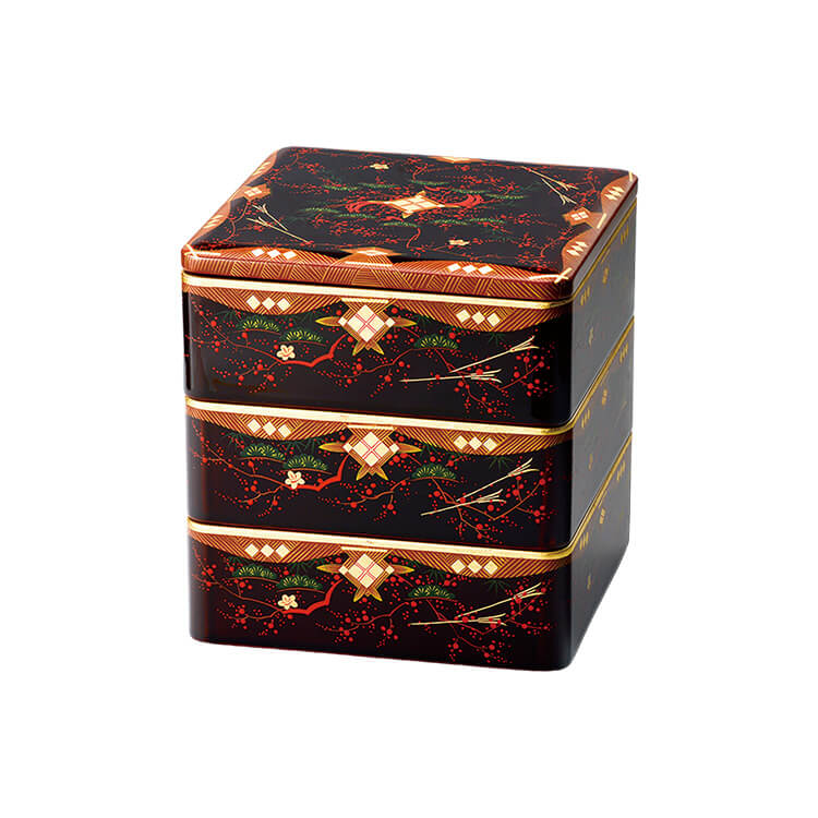 楽天市場】溜内朱6.0三段重(仕切1本付) 会津絵松竹梅(漆・手塗・手描