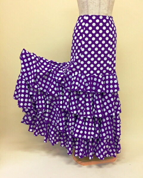 楽天市場】フラメンコ衣装 スカート 水玉ファルダ4段フリル 紫地に白