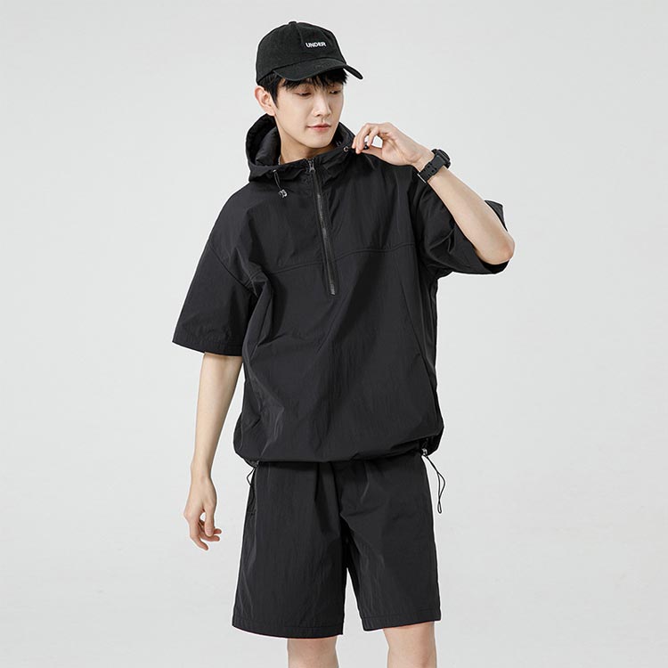 楽天市場】セットアップ メンズ 夏 半袖 ハーフジップ パーカー プル