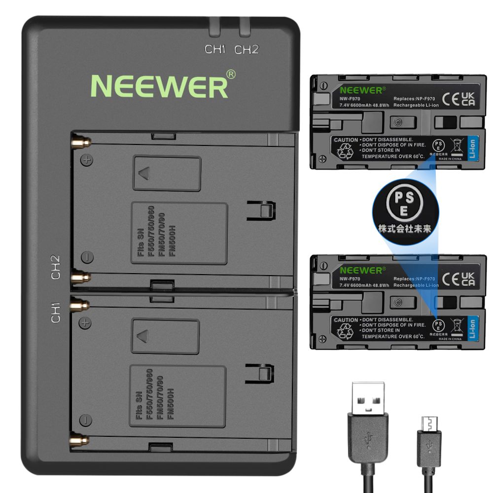 楽天市場】NEEWER 2個入り 6600mAh互換用バッテリー USB充電器付き