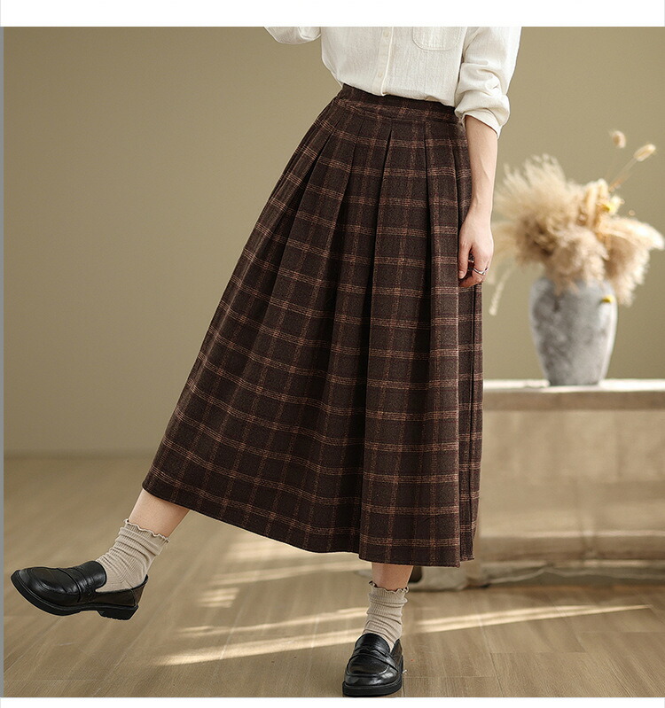 楽天市場】スカート レディース チェック柄 プリーツスカート メルトン