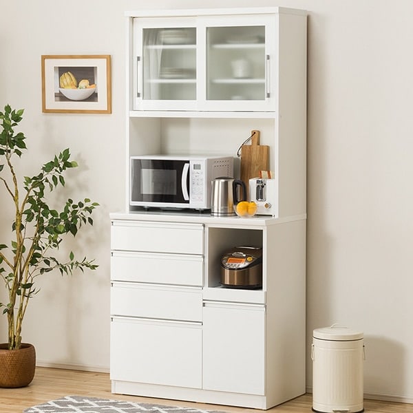 楽天市場】[幅90cm] キッチンボード (レジューム 90TG-S WH/90QH-R WH