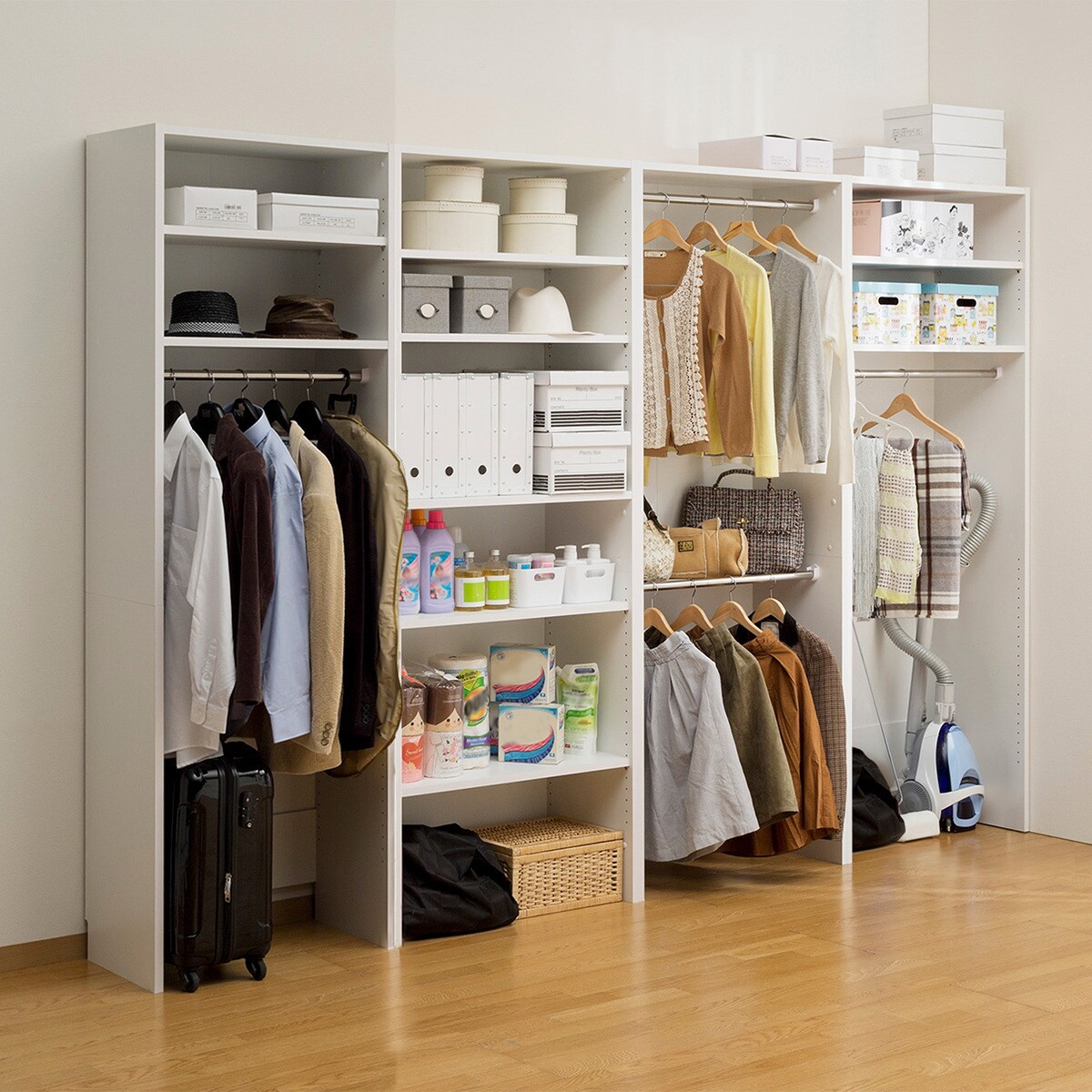 楽天市場】クローゼットラック 棚・吊りハンガー （幅60cm POC WH