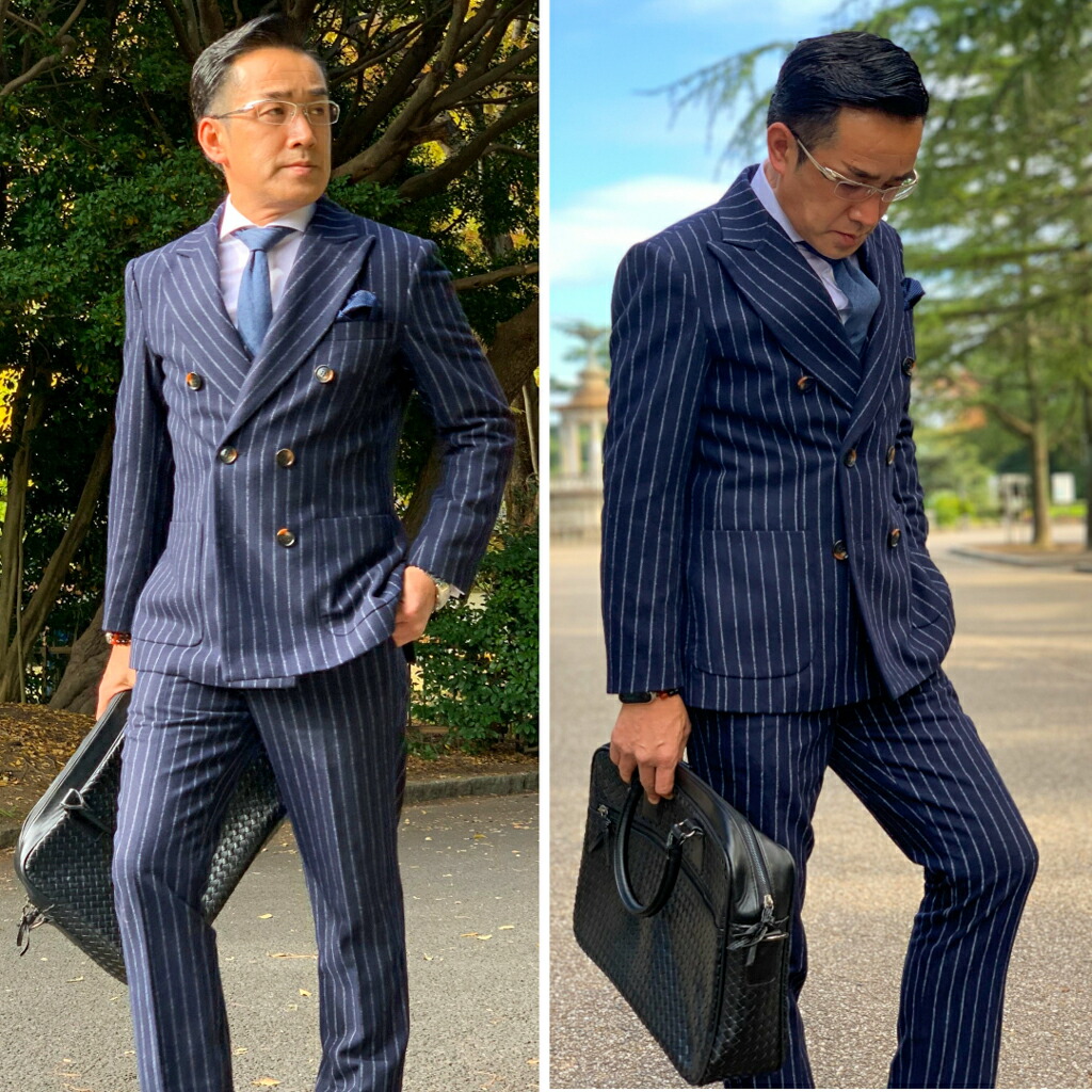楽天市場】ネイビーストライプダブルジャケット秋冬スリーピーススーツ