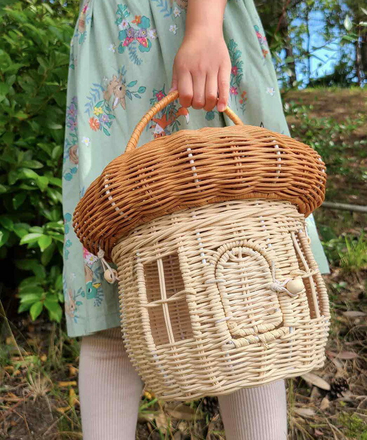 キノコ 木製バスケット カゴバッグ キノコ 木製バスケット カゴバッグ