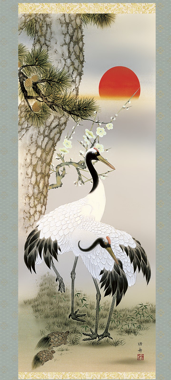 楽天市場】【 送料無料 】 掛け軸 松竹梅 鶴亀 化粧箱 桐箱 オニックス