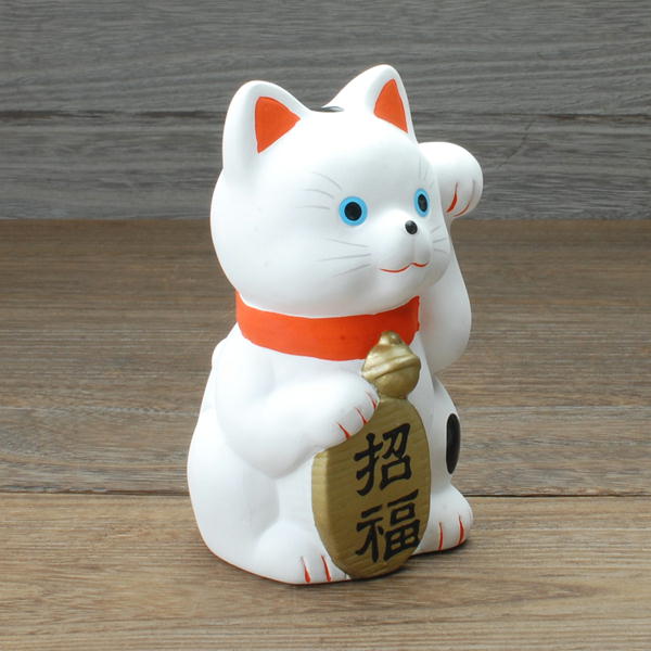 瀬戸焼 招き猫 ネイビー ブチ 5号 2個セット 箱無し 瀬戸焼 招き猫