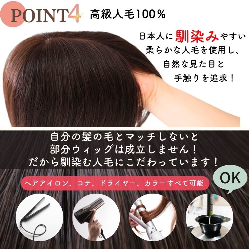 楽天市場】ヘアピース 人毛 頭頂部 部分ウィッグ 人毛100% ウィッグ