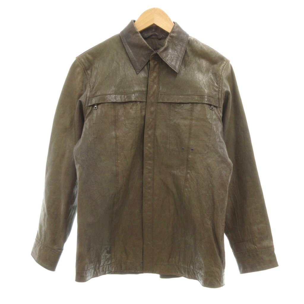 セオリーリュクス ノーカラーレザージャケット ブラウン ベージュ 38