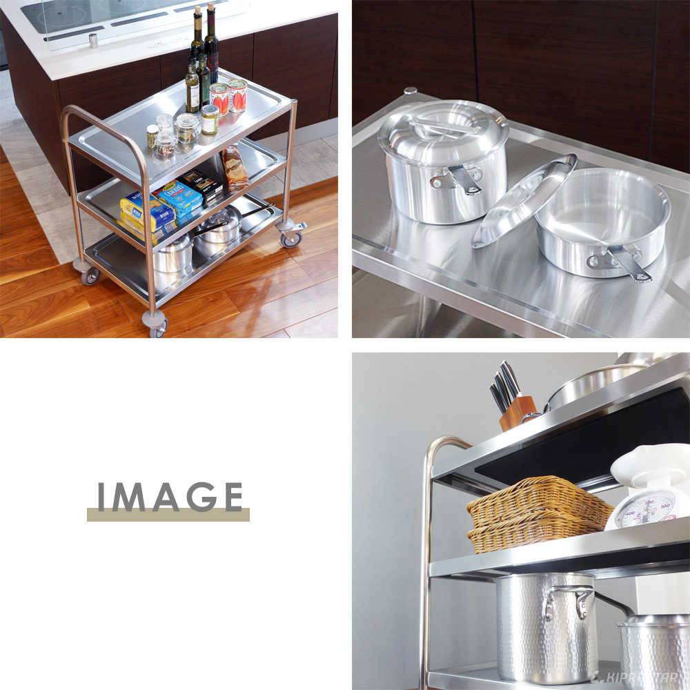 楽天市場】キャスター付き ステンレス ワゴン シングルハンドル【大】3