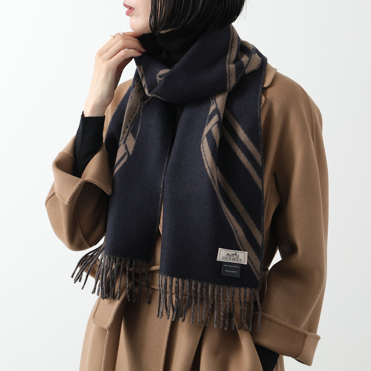 楽天市場】HERMES エルメス マフラー 170×25 ジグザグのサングル