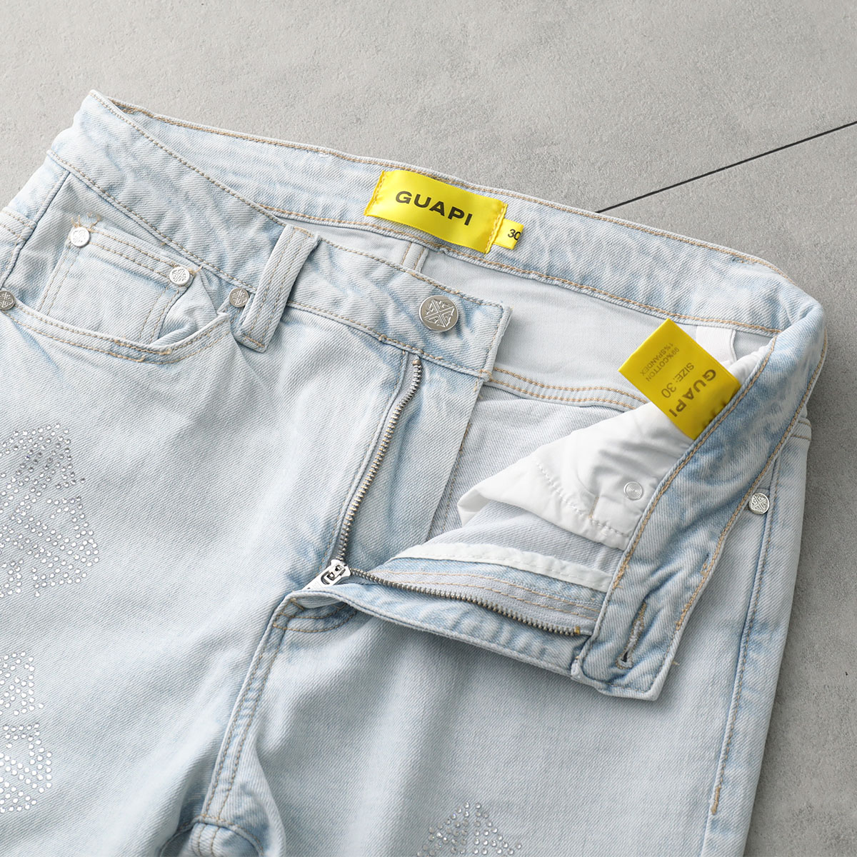 楽天市場】GUAPI グアピ ジーンズ Aqua Blue Icon Embellished Denim